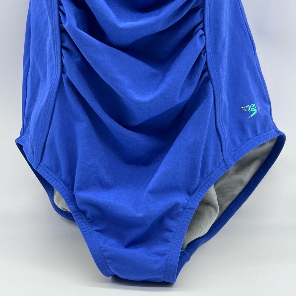 Speedo Retro Design Women's Royal Blue Ruched One Piece Swimsuit-Size 14 - Picture 3 of 13